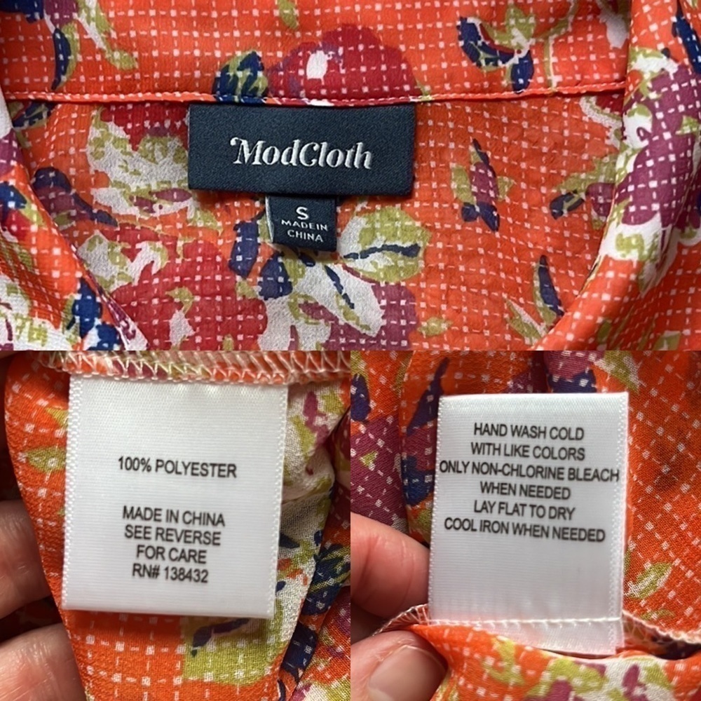 MODCLOTH Be Buzzworthy Floral Print Orange Blouse Size Small - Picture 8 of 16